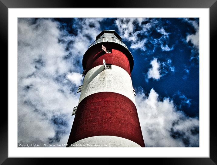 Plymouth lighthouse with dramatic effect Framed Mounted Print by Ann Biddlecombe