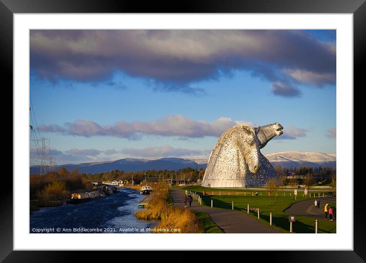 View of the hills behind the Kelpies in Falkirk Framed Mounted Print by Ann Biddlecombe