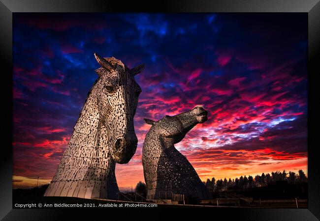 Kelpies in Helix Park Framed Print by Ann Biddlecombe