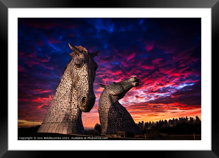 Kelpies in Helix Park Framed Mounted Print by Ann Biddlecombe