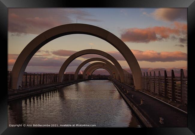 The top of the Falkirk wheel on the canal Framed Print by Ann Biddlecombe