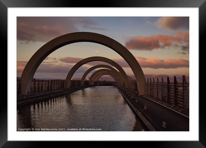 The top of the Falkirk wheel on the canal Framed Mounted Print by Ann Biddlecombe