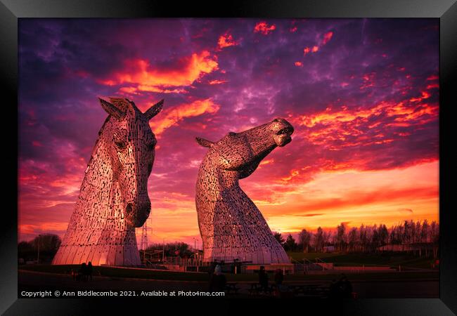 The Kelpies in Falkirk Framed Print by Ann Biddlecombe