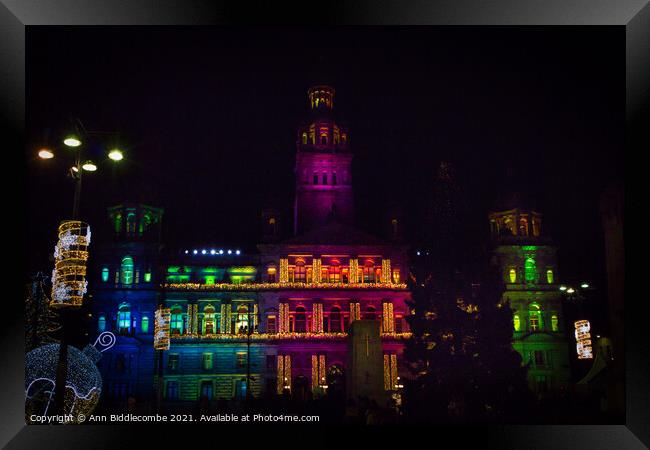City chambers in George square lit for Christmas Framed Print by Ann Biddlecombe