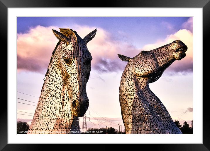 The Kelpies Framed Mounted Print by Ann Biddlecombe