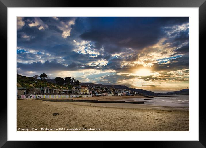 Lyme Regis beach front in December Framed Mounted Print by Ann Biddlecombe