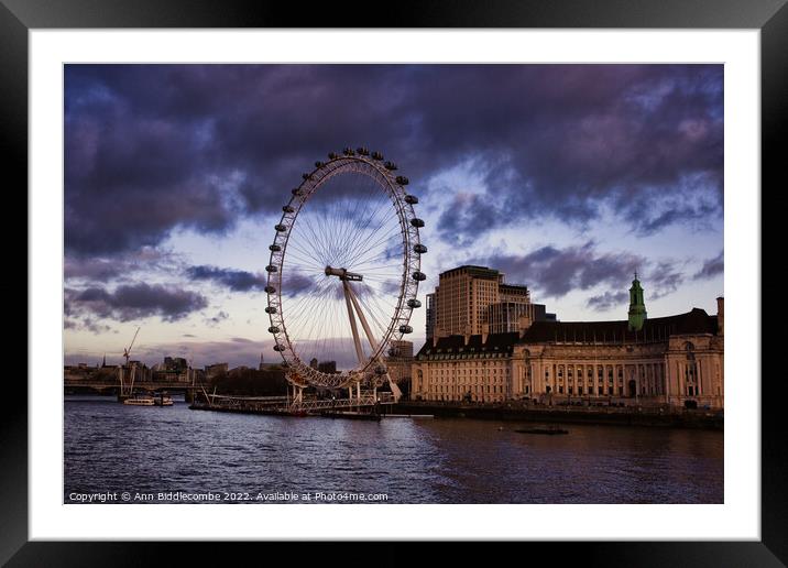 London eye a view on a cloudy day Framed Mounted Print by Ann Biddlecombe