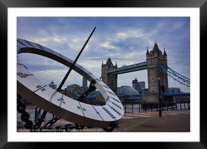 Sundial with tower bridge Framed Mounted Print by Ann Biddlecombe
