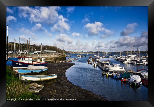 Mylor port harbour with the tide out Framed Print by Ann Biddlecombe