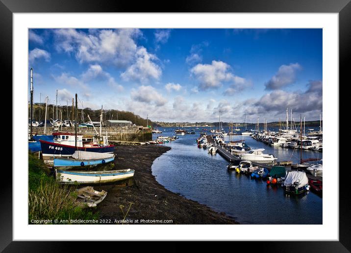 Mylor port harbour with the tide out Framed Mounted Print by Ann Biddlecombe