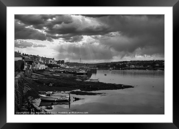 Falmouth town coast line in monochrome Framed Mounted Print by Ann Biddlecombe