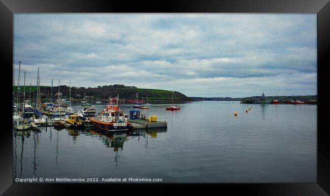Falmouth harbour looking out to sea Framed Print by Ann Biddlecombe