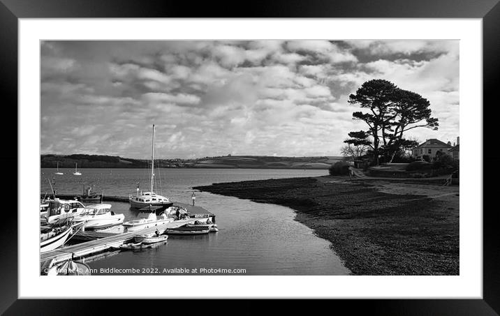 Monochrome Looking out from Mylor Harbour down the Fal Estuary Framed Mounted Print by Ann Biddlecombe