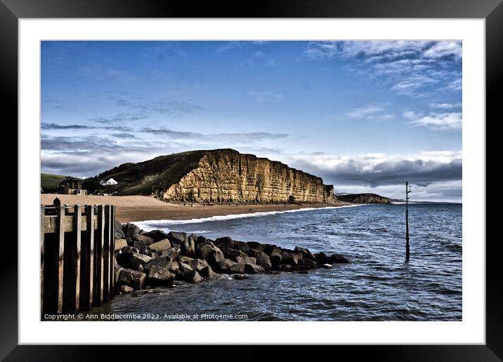 Dramatic West bay cliffs and Broadchurch Framed Mounted Print by Ann Biddlecombe
