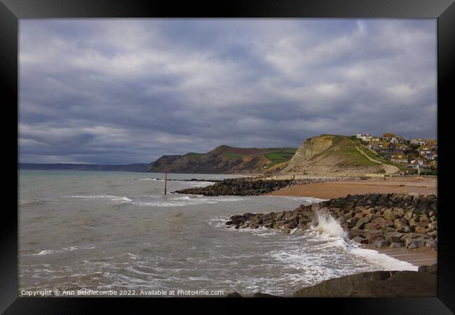 West bay Jurassic coast in windy weather Framed Print by Ann Biddlecombe