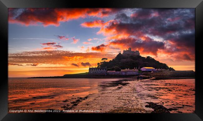St Michael's Mount in Penzance at sunset Framed Print by Ann Biddlecombe