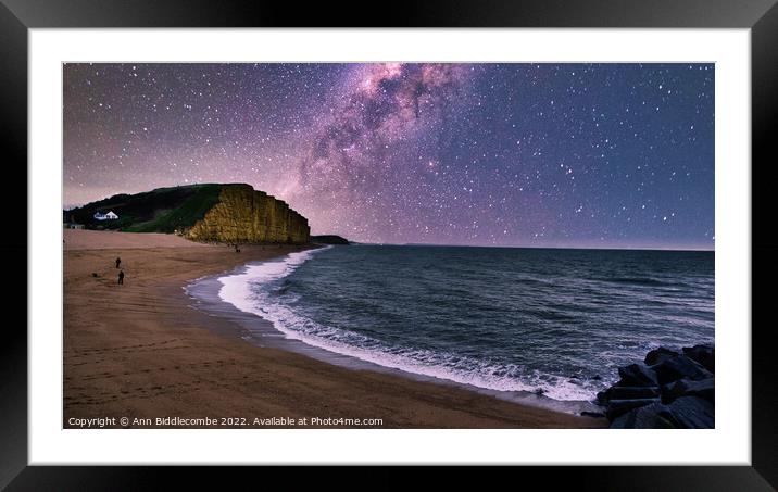 West Bay Beach and Cliffs under the milky way  Framed Mounted Print by Ann Biddlecombe