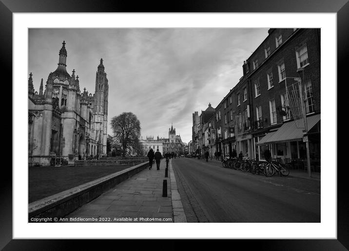 Kings collage on kings parade in Cambridge Framed Mounted Print by Ann Biddlecombe