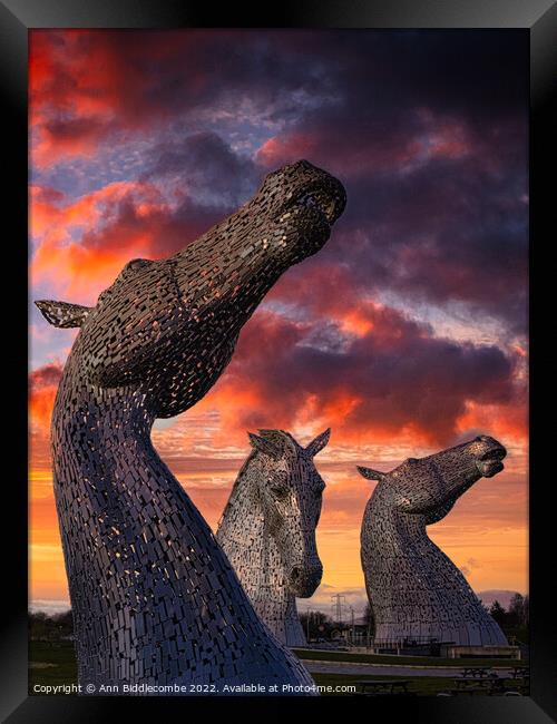 Three of the Kelpies Framed Print by Ann Biddlecombe