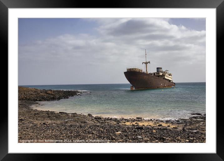 Shipwreck between Costa Teguise and Arrecife Framed Mounted Print by Ann Biddlecombe