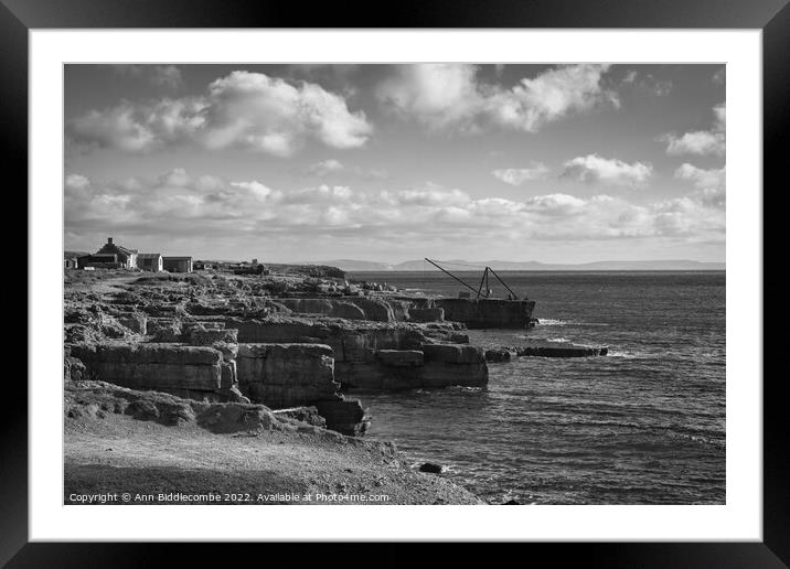 A view over the rocks in monochrome Framed Mounted Print by Ann Biddlecombe