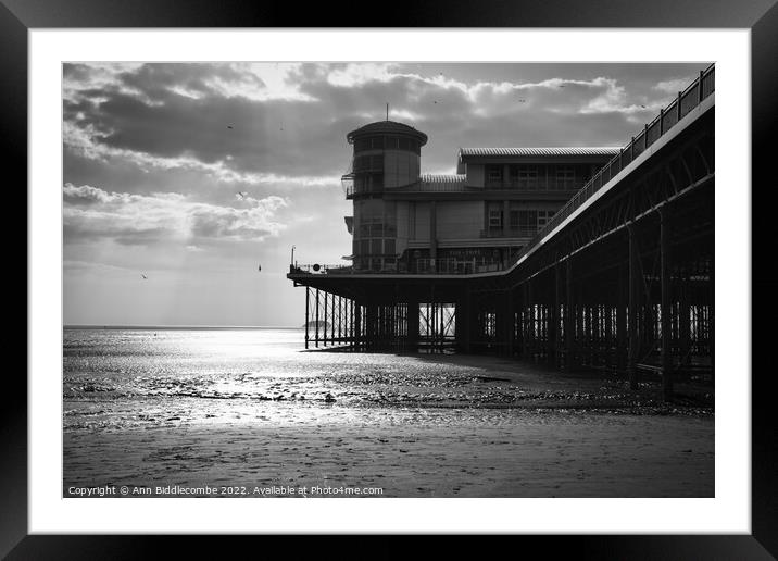 Black and white Weston-Super-Mare  under the pier Framed Mounted Print by Ann Biddlecombe