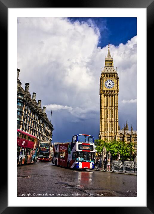 Big Ben and a London bus Framed Mounted Print by Ann Biddlecombe