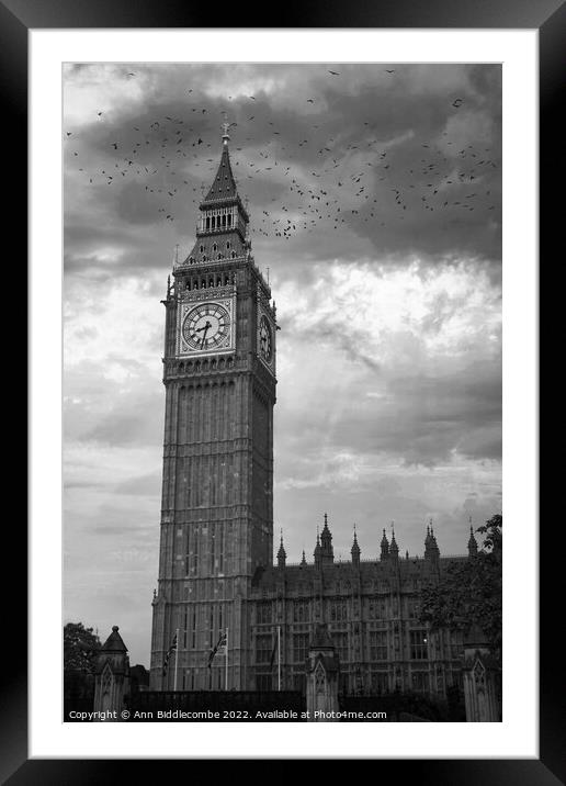 A monochrome of Big Ben in London Framed Mounted Print by Ann Biddlecombe