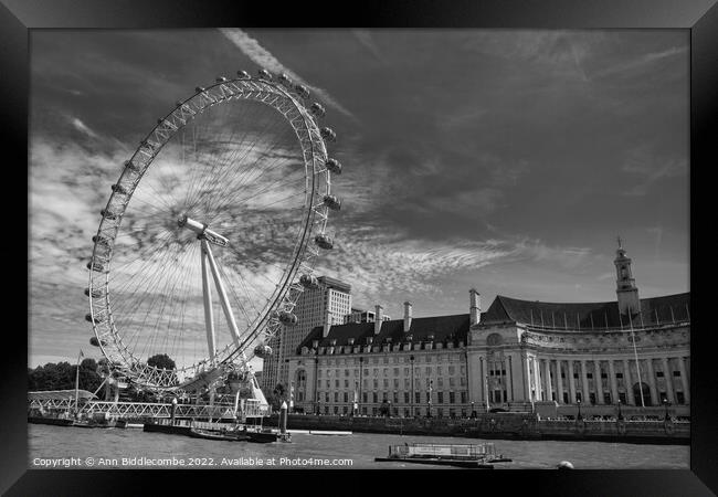 The London eye and county hall Framed Print by Ann Biddlecombe