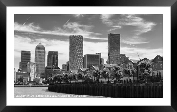 London cityscape from along the River Thames Framed Mounted Print by Ann Biddlecombe