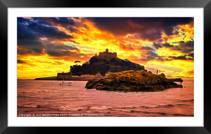 To the rescue at St Michaels Mount in flame effect Framed Mounted Print by Ann Biddlecombe