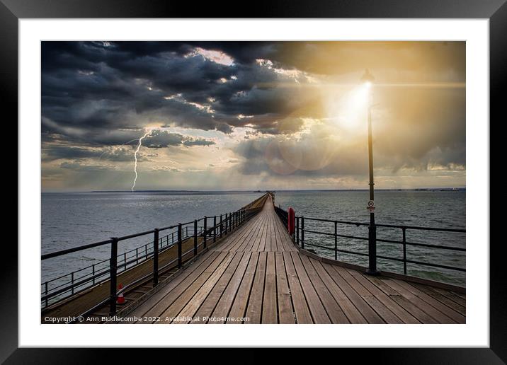 Southend on Sea pier as the storm comes in Framed Mounted Print by Ann Biddlecombe