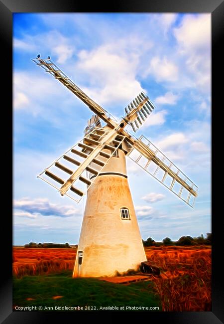 Artistic view of a Windmill in the Norfolk Broards Framed Print by Ann Biddlecombe