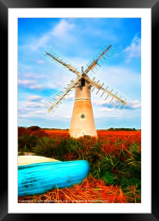 Artistic view of Windmill in the Norfolk broads Framed Mounted Print by Ann Biddlecombe