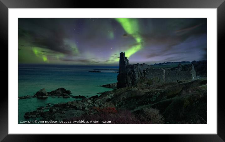 Buy Framed Mounted Prints of Northern lights over Dunure Castle by Ann Biddlecombe
