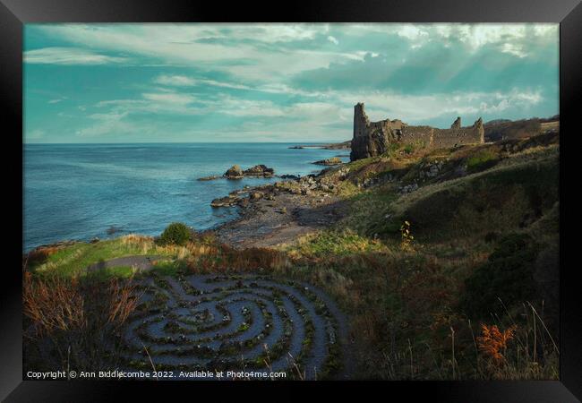 Dunure Castle on the coast of Ayrshire Framed Print by Ann Biddlecombe