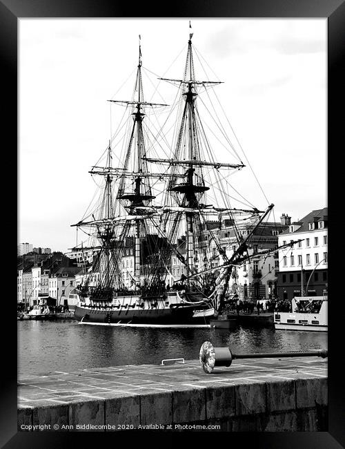 French frigate the Le Hermione Framed Print by Ann Biddlecombe