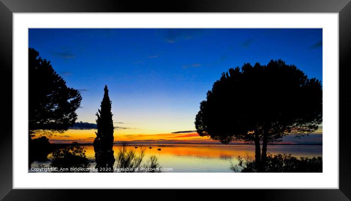 Sunset over the Lake in Sete Framed Mounted Print by Ann Biddlecombe