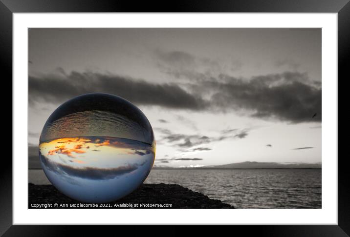 Sphere sunset over the lagoon Framed Mounted Print by Ann Biddlecombe