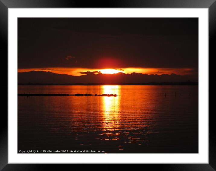 Sunset over the lake Framed Mounted Print by Ann Biddlecombe