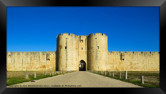 Wall of the Medieval town of Aigues Mortes Framed Print by Ann Biddlecombe