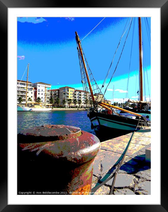 A polarized view of an old sailing boat in the har Framed Mounted Print by Ann Biddlecombe
