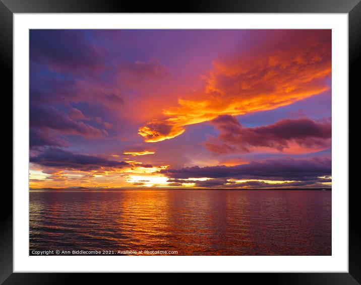 Skys on fire sunset Framed Mounted Print by Ann Biddlecombe