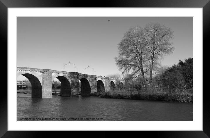 Bridge over the L'Aude River in France in Black an Framed Mounted Print by Ann Biddlecombe
