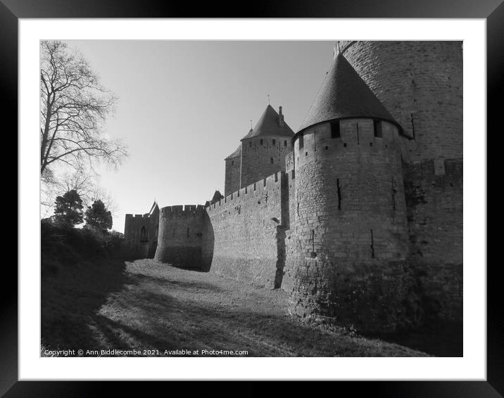 Black and White of the outer wall of the Medieval  Framed Mounted Print by Ann Biddlecombe