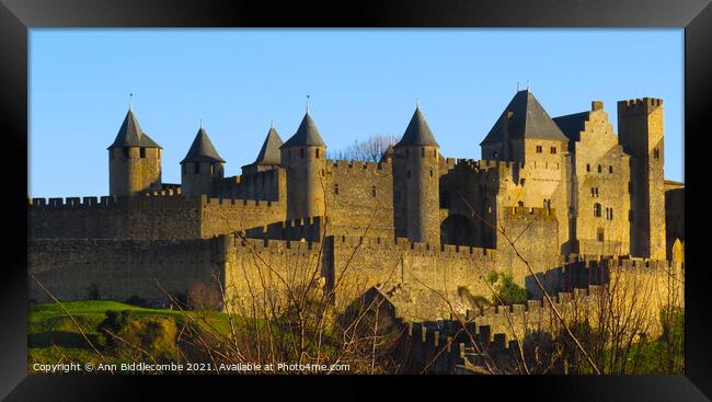 The Medieval Town of  Carcassonne  from a distance Framed Print by Ann Biddlecombe