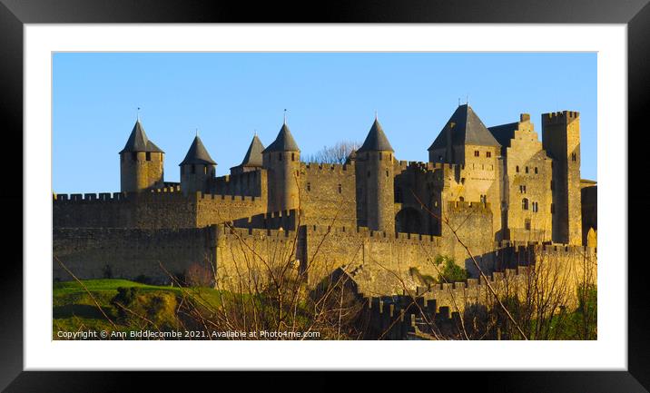 The Medieval Town of  Carcassonne  from a distance Framed Mounted Print by Ann Biddlecombe
