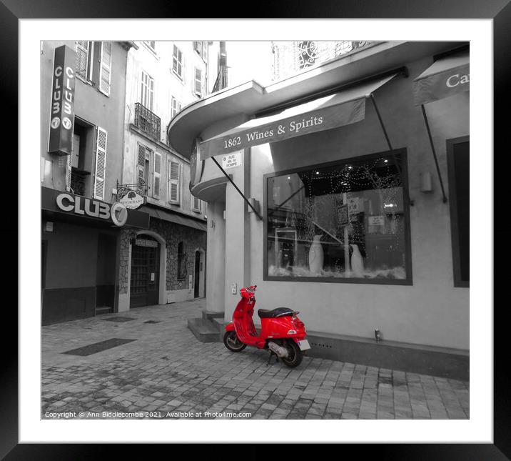 Red Vespa in Cannes Framed Mounted Print by Ann Biddlecombe