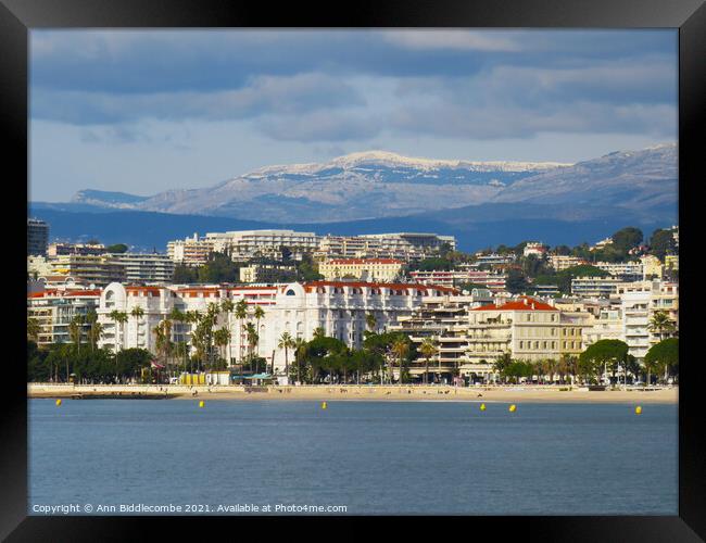  A view of the Carlton hotel in Cannes Framed Print by Ann Biddlecombe