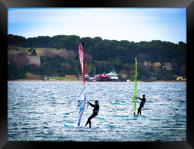 Windsurfing in Cannes Framed Print by Ann Biddlecombe